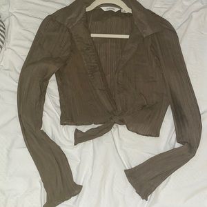 Never Worn Glassons Top US 6 Brown Pleated Long Sleeve Tie Top